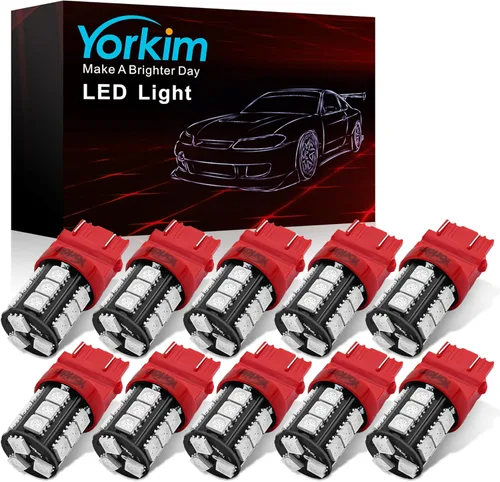 Miniatura 18 de Yorkim Bombillas LED 1157 brillantes rojas, bombilla de freno 1157, 9-30 V, 1157 2057, 2357, 7528, BAY15D, bombilla LED con proyector de repuesto