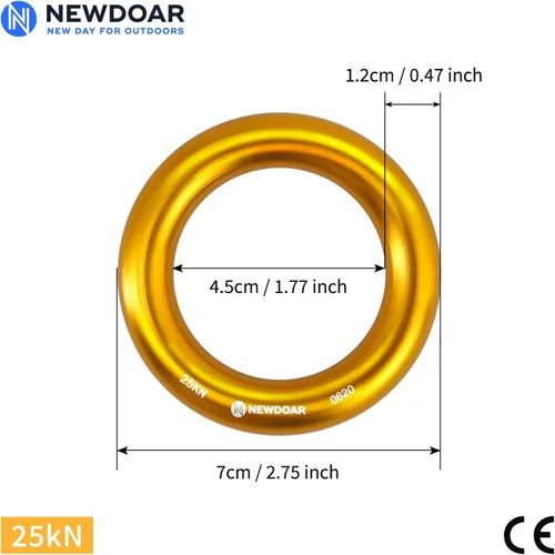 Miniatura 2 de NewDoar Rappel Ring 25kN Oro Grande O-Ring Cuerda Conector para Escalada Arborista Rescate Hamaca y Slackline oro 5 piezas