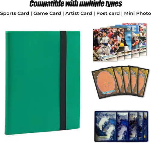 Miniatura 4 de Carpeta Portadora de Tarjetas Coleccionables, Álbum de Tarjetas Deportivas de 9 Bolsillos para TCG, MTG, Fútbol Americano, Baloncesto, Hockey y Verde