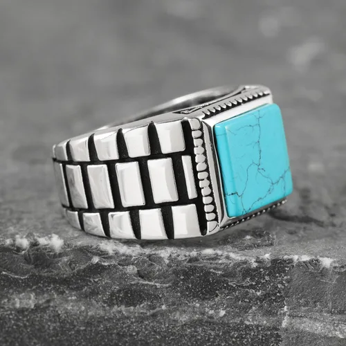 Miniatura 2 de Sterling Silver Rings for Men - Style Mens Sterling Silver Ring with Onyx or Turquoise Stone, Anillos Para Hombre