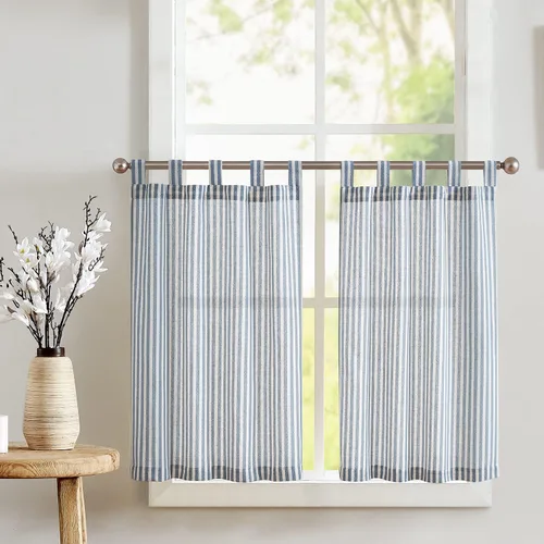 Miniatura 16 de jinchan - Cortinas de lino a rayas para cocina de 20 pulgadas de largo, cortinas de varios niveles, estilo granja moderna de café, tratamientos
