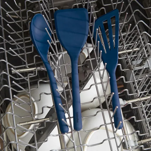 Miniatura 5 de GreenPan Juego de utensilios de cocina de silicona de 5 piezas, cuchara ranurada y sólida, volteador, espátula, batidor, herramientas de cocina Azul