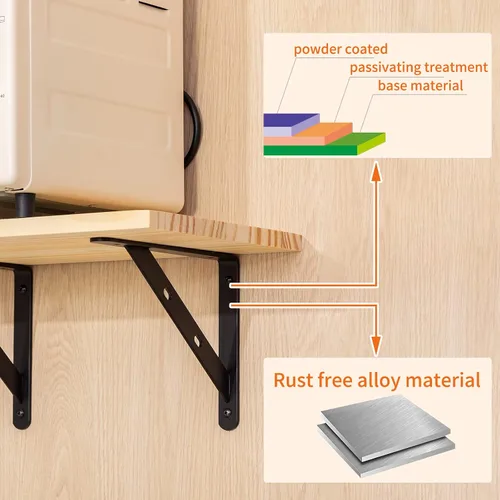 Miniatura 5 de Paquete de 12 soportes de estante de aleación de aluminio resistentes de 8 x 6 pulgadas, carga máxima de 360 libras, color negro, montaje en pared