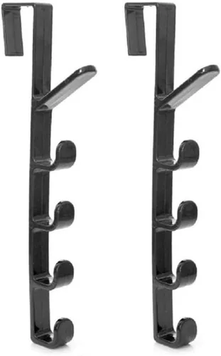 TOPINCN Ganchos de puerta, paquete de 2, 10.9 in, material ABS para colgar en la puerta con 5 ganchos, colgador sobre la puerta (negro)
