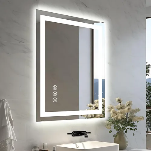 Miniatura 57 de EchosLife Espejos de baño LED de 20 x 28 pulgadas para pared, marco de aluminio negro (frontal y retroiluminado), espejo de tocador antivaho