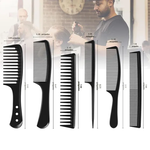 Miniatura 4 de Kolavia Juego de 6 peines para el cabello, color negro, duradero, ancho y fino, cola de rata, peine de peluquería para mujeres y hombres, peines