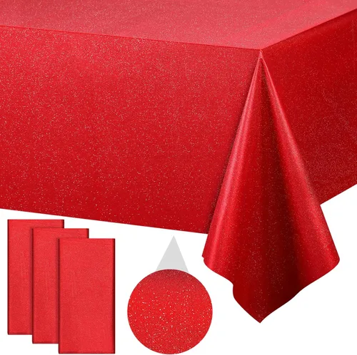 Miniatura 38 de FunnyPars Paquete de 6 Manteles de Plástico Rojo Iridiscente, Cubiertas de Mesa Rectangulares Desechables con Brillo Láser, Mantel de Lámina