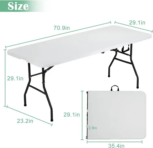 Miniatura 3 de Mesa plegable portátil de 6 pies plegable por la mitad con asa, soporta hasta 500 libras, mesa de comedor para interiores y exteriores para fiestas