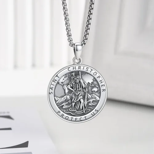 Miniatura 421 de Collar de plata de ley 925 con medalla de San Patrón, colgante de protección católica, amuleto, joyería religiosa para hombres y mujeres