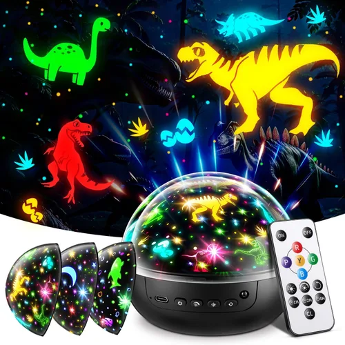 Staryou Juguetes de dinosaurio para niños de 3 a 5, 【Control remoto+3 películas+93 efectos】 Juguetes de dinosaurio para niños de 2 a 4, 【3 Negro