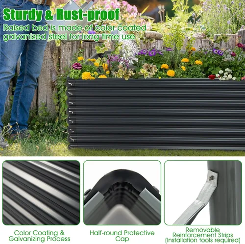 Miniatura 2 de Giantex Cama de jardín elevada galvanizada, 70.5 x 44 x 20.5 pulgadas, jardinera de metal y estante para leña, maceta rectangular grande de acero
