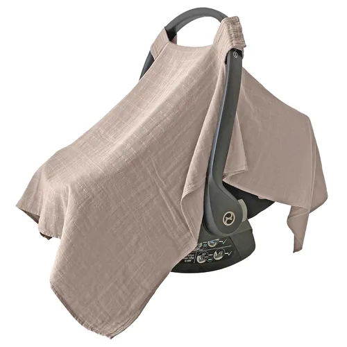 Miniatura 17 de MOZAH Funda de asiento de coche para bebé, hojas beige, 100% muselina orgánica, suave, transpirable y ligera, esencial para asiento de automóvil