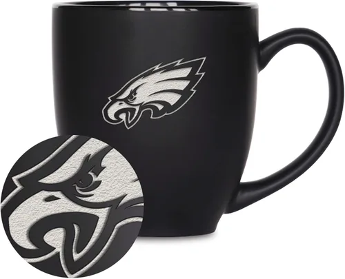 Miniatura 11 de Rico Industries Taza Bistro Mate Negra de Fútbol Americano NFL de 15 onzas - Para Bebidas Calientes o Frías - Logotipo del Equipo Grabado para una