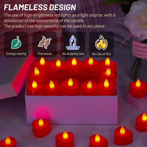 Miniatura 5 de Cridoz - Pétalos de rosa artificiales para noche romántica - Pétalos de rosa roja artificiales con velas LED para decoración, boda, día de San Rojo