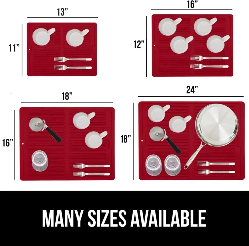 Miniatura 5 de GORILLA GRIP Tapete de secado de platos de silicona patentado 100% sin BPA para encimera de cocina, diseño acanalado para atrapar agua, fácil de Rojo