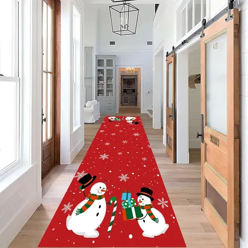 Miniatura 19 de Alfombra de pasillo de Navidad, 1.3 x 7 pies, alfombra de pasillo de renos con copos de nieve, color blanco, alfombra de pasillo estilo bohemio rojo