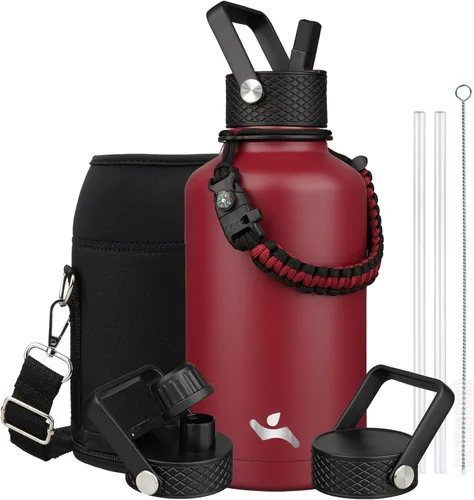 Miniatura 71 de Konokyo - Botella de agua aislada de 18 onzas, botellas deportivas de acero inoxidable con 3 tapas, verde militar