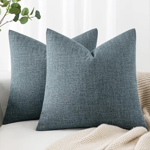 Miniatura 16 de MIULEE - Paquete de 2 fundas de almohada decorativas de lino de arpillera costera, estilo granja, para sofá, coche, sillón, dormitorio, sala de Azul