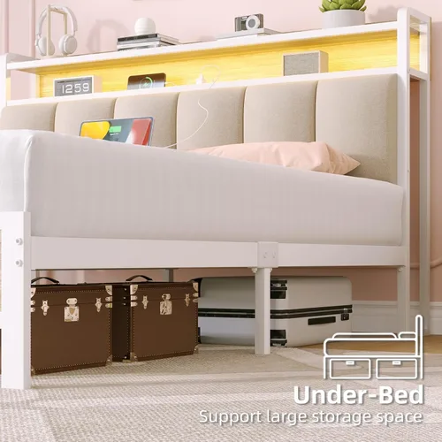 Miniatura 6 de IMMERSTABLE - Base de cama individual con cabecero de almacenamiento, marco de cama de plataforma metálico individual con luces LED y estación