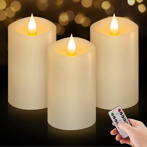 Miniatura 20 de Juego de 1 velas sin llama de 3 x 4, batería de 2 AA, 600 horas, velas parpadeantes con temporizador, velas sin llama de 4 pulgadas con control