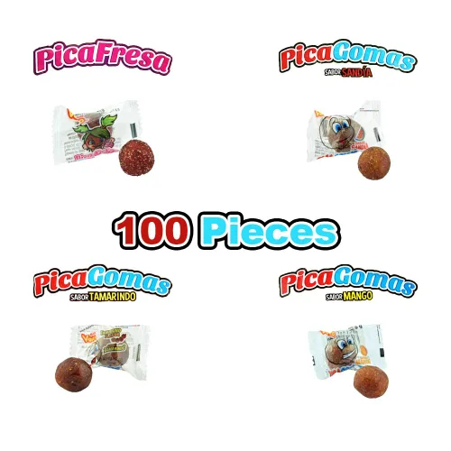 Miniatura 2 de Vero Pica Fresa Pica Goma Mix 100 Pcs - Incluye Fresa, Tamarindo, Sandía, Mango Dulces Mexicanos de Sabor Picante, Paquete Surtido de Gomitas