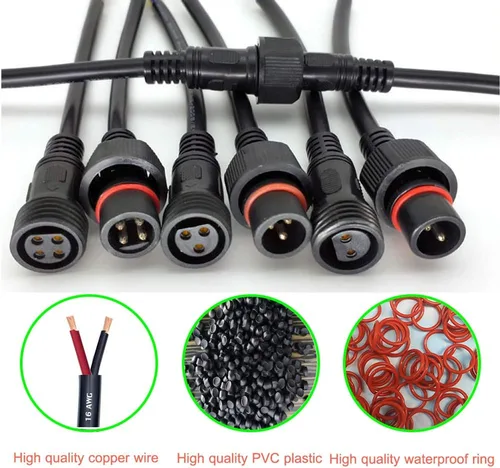 Miniatura 5 de Conector impermeable de 2 cables, conector LED macho hembra de 16 AWG de 2 pines con cable de extensión IP65, 7.9 in para automóvil, tira de luces