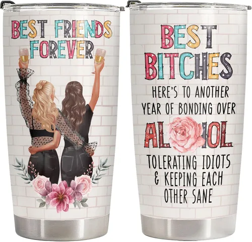 34HD Taza de Mejor Amigo con Tapa, Taza de Bebida Aislada BFF de 20 oz, Taza de Café de Otro Año de Unión, Regalos de Mejores Amigos, Regalos de