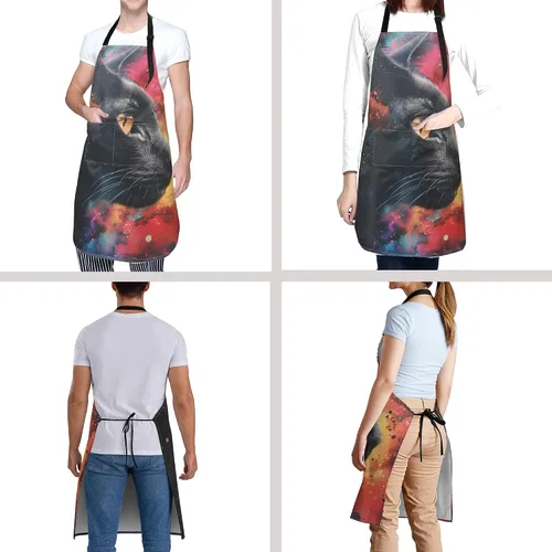 Miniatura 6 de Delantal impreso delantales de pintura de poliéster con bolsillo para cocinar cocina a la parrilla adultos