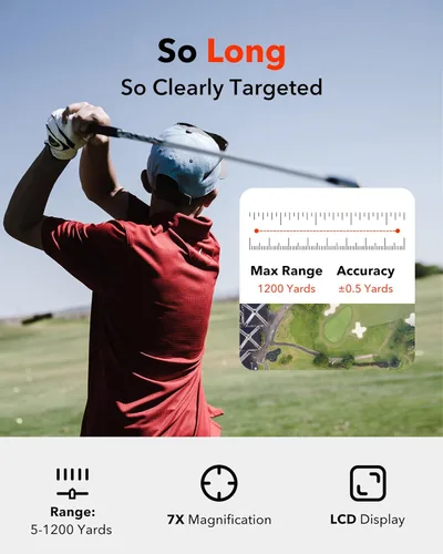 Miniatura 3 de REDTIGER Telémetro de golf con interruptor de pendiente, buscador de rango de 1200 yardas, aumento 7X, vibración de bloqueo de asta de bandera