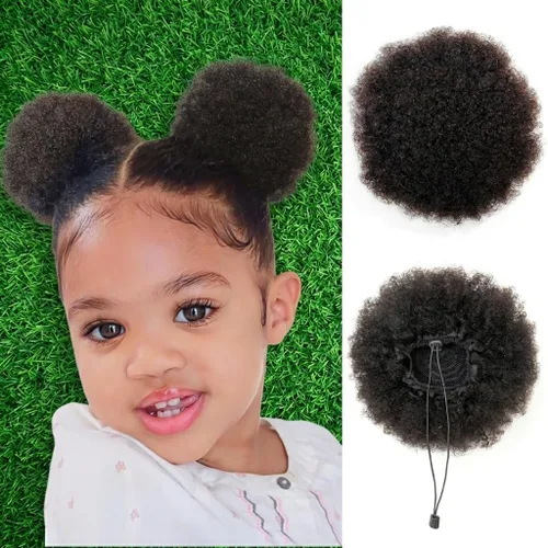 Miniatura 18 de Cola de caballo de cabello humano con cordón para mujeres negras, extensión de cabello humano rizado 4C, 8 pulgadas, aspecto natural, añade volumen