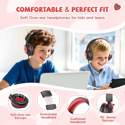 Miniatura 3 de Auriculares para niños con cable para la escuela, límite de volumen de 85/94 dB, auriculares con cable sobre la oreja para niños y niñas
