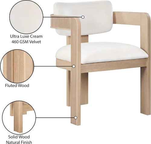 Miniatura 10 de Meridian Furniture 11094Cream-C Sacha Collection Silla de comedor Art Deco, terciopelo crema Ultra Luxe, terciopelo de 460 GSM, acabado natural