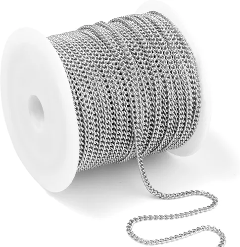 Miniatura 27 de [66 pies/20M] Cadena de bordillo de acero inoxidable chapada en oro de 18 quilates, 2mm, acero inoxidable 304, eslabones trenzados planos, cadenas