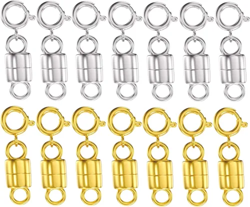 Miniatura 9 de Clysoru Broches y cierres para collares, cuentas de oro y plata de 14 quilates, extensor de cadena, collares y pulseras con bloqueo de seguridad, 12