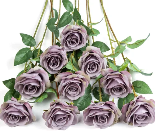 DuHouse Ramo de 10 rosas artificiales de seda, flores de seda sintética, ramo de tallos largos para arreglos de boda, centro de mesa, fiesta, hogar,