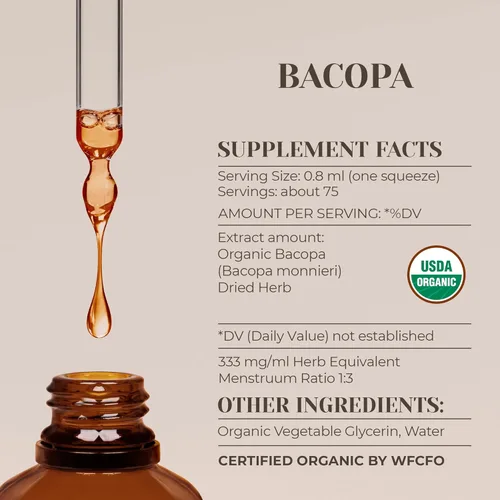 Miniatura 3 de Bacopa USDA Organic Extracto sin alcohol, gotas de hierbas orgánicas, suplemento, relajación, efecto cognitivo positivo Tintura hecha de Bacopa