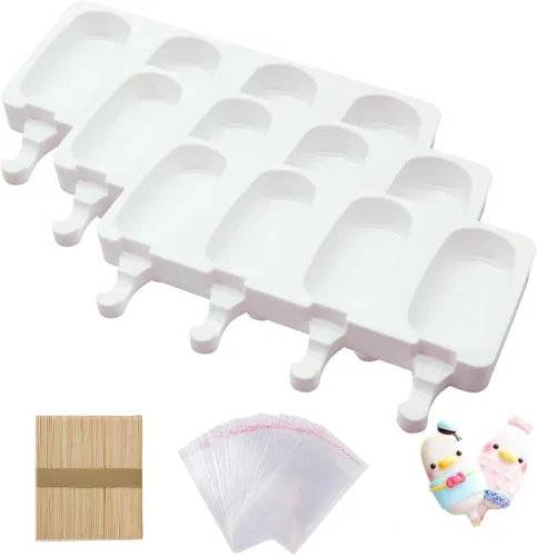 Miniatura 8 de Juego de 2 moldes de silicona para helado con 50 palitos de madera y 50 bolsas para paletas de bricolaje (azul + rojo)