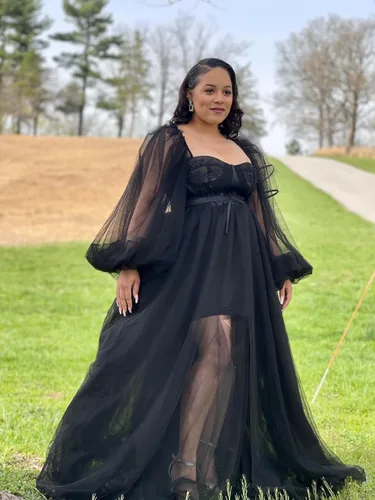 Miniatura 6 de Vestidos de graduación de tul con manga abombada con abertura 2025, vestido largo de baile de novia, vestidos formales para mujer, fiesta de noche