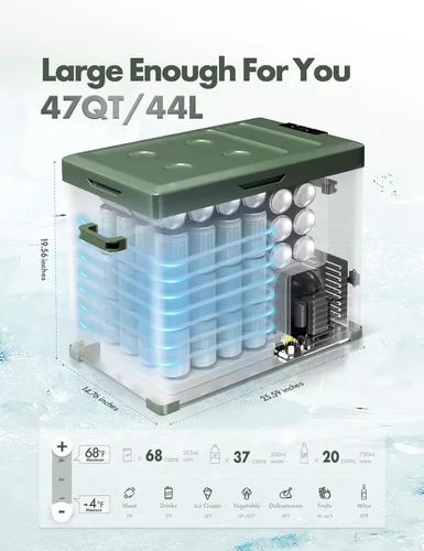 Miniatura 2 de A-Premium Refrigerador portátil de 12 voltios, 47QT/44.7L, enfriador de auto (con cubierta ABS777), -4°F~68°F, enfriamiento rápido con 12/24V CC