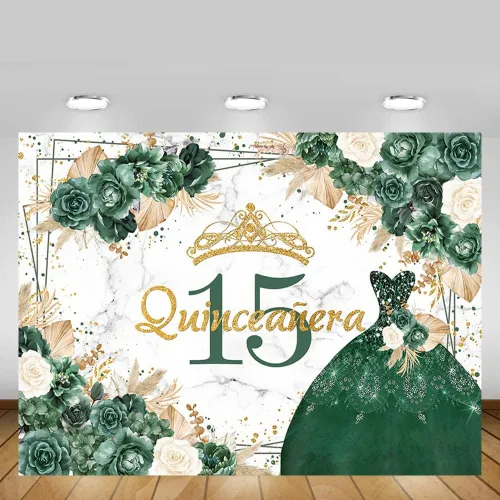 Miniatura 5 de MEHOFOND Telón de fondo bohemio floral de quinceañera de cumpleaños 15 para niñas, rosa verde, hierba de las pampas, Mis membrillo Anos, decoración