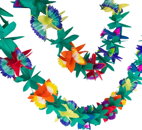 Guirnalda de papel tissue tropical multicolor (pétalos de flores) de 9 ft de largo, para decoración de fiestas, cumpleaños, para eventos,