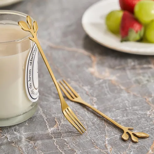 Miniatura 3 de AnSaw Juego de 10 Tenedores de Postre Mini Hoja Dorados - 4.7" Elegantes Tenedores de Acero Inoxidable para Frutas, Aperitivos, Pasteles y Ensaladas