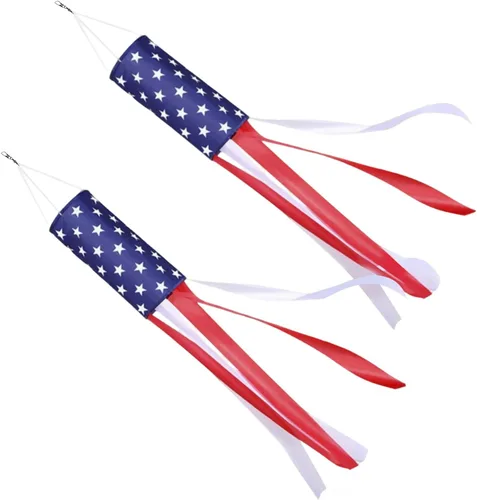 Decoraciones de Estados Unidos para exteriores del 4 de julio, paquete de 2 calcetines de viento con bandera de Estados Unidos, estrellas y rayas,