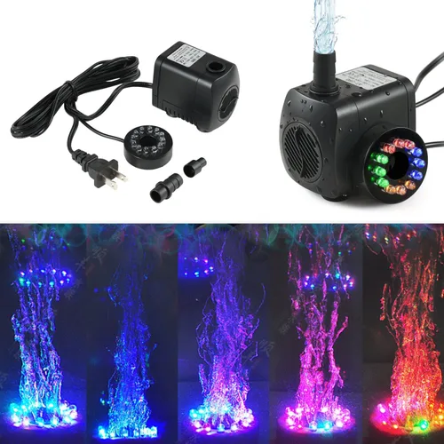 Miniatura 7 de Bomba de agua sumergible de 220 GPH (800L/H, 15W), ultra silenciosa, 12 luces LED coloridas con 2 boquillas, cable de alimentación de 6 pies