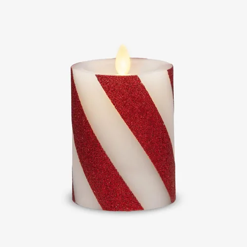 Luminara - Vela sin llama festiva LED operada por batería con llama móvil - Barra de caramelo roja - Paquete de 1-4.5" - Sin perfume, realista,