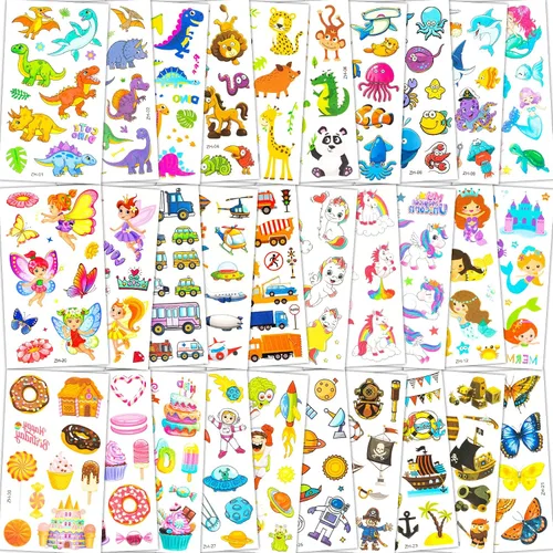 Habett Tatuajes temporales para niños, más de 300 estilos mixtos de tatuajes temporales para niñas y niños, espacio de automóvil, dinosaurio,