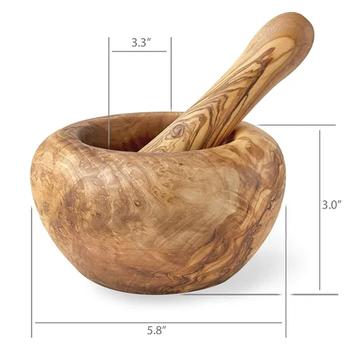Miniatura 5 de Forest Decor Olivewood - Juego de mortero y maja - Molinillo de madera de primera calidad para hierbas y especias - Accesorios esenciales de cocina