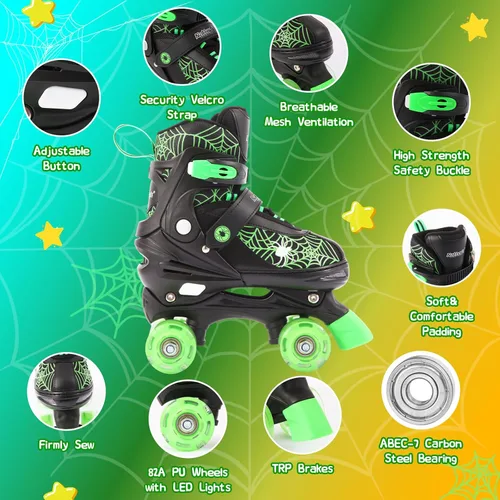 Miniatura 2 de Patines de ruedas Nattork para niños y niñas, patines cuádruples ajustables en 4 tallas para niños con ruedas iluminadas, genial regalo de Verde