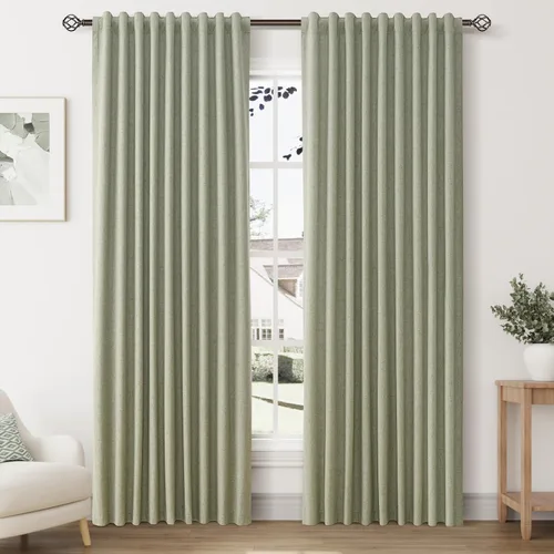 Miniatura 35 de Natural Linen 100% Blackout Curtains for Bedroom 98 Inch Length 2 Panels Set Back Tab Cream Neutral Farmhouse Living Room Darkening Curtain Track