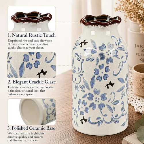 Miniatura 3 de Jarrón azul de cerámica china para decoración de mesa de mesa azul y blanca de porcelana azul y blanca